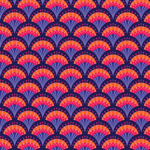 Cloud9 Fabrics, Blooming Garden, Fan Flowers, Navy