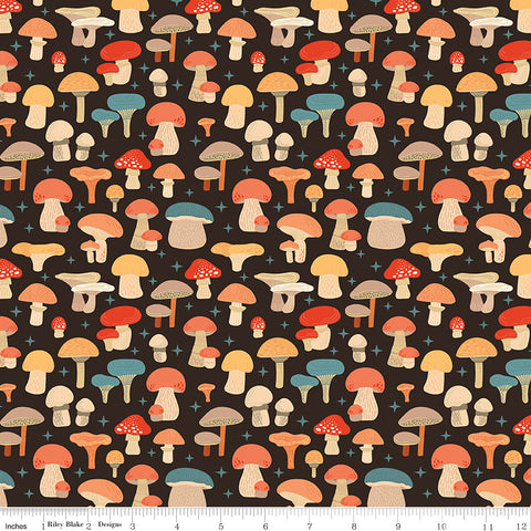 Riley Blake Designs, Secret Garden, Mushrooms, Black