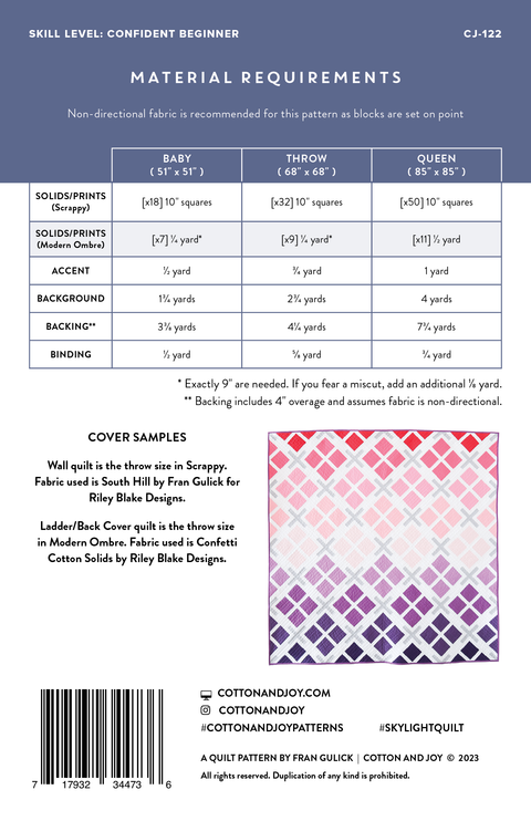 Skylight Quilt Pattern - Cotton and Joy